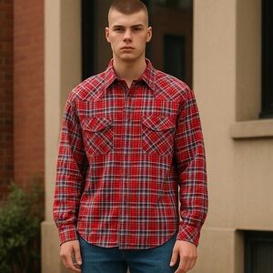 Diesel Flannel Plaid Long Sleeve Red Blue White Casual Button Down Shirt